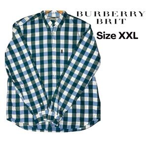 Burberry Brit Men's Green and White Plaid Button Down Shirt XXL EUC